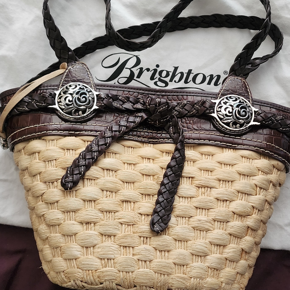 Brighton Candice  Cream and Brown Woven Tote